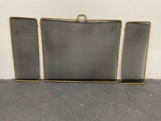 Three Panel Fire Screen With Ornate Brass Trim  (Needs Screws ) 60x32