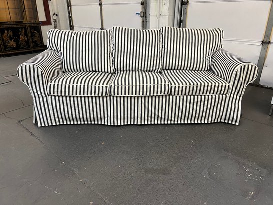 Black & White Striped Three Cushion Couch