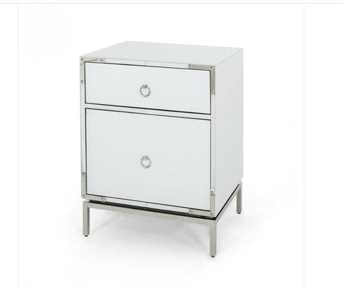 Danea White Glass Two Drawer Bedside Table 2 Of 2 (has Crack On Front) 20.5'D X 16'W X 25.5H'