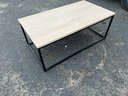 Coffee Table With Black Metal Base And White Washed Wooden Top