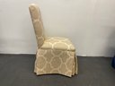 Eight Parson Style Dining Room Chairs Upholstered In  Beige And White