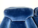 Pair Of Dark Blue Velvet Club Chairs With Gold Roping