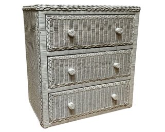 White Wicker Three Drawer Dresser