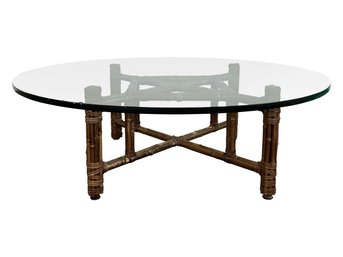 McGuire Round Glass And Bamboo Coffee Table