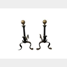 Antique Wrought Iron & Brass Andirons