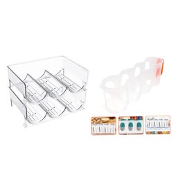 2 Stackable Refrigerator Drink Holder & 2 Can Holder Organizers With Added Fridge Shelfs