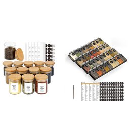 JuneHeart 32 Pcs Glass Spice Jars And SpaceAid Spice Jar Organizer With 36 Jars And Labels