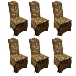 Six Upholstered Parson Chairs In An Autumnal Paisley With Nailhead Detail