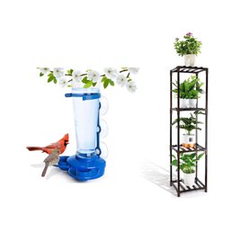 4-Tier Pine Wood Plant Stand Indoor Outdoor, Tall Plant Stand For Indoor Multiple Plants & Bird Feeder