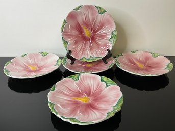 Five Pink With Yellow Center Floral Luncheon Plates