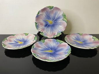 Four Pink And Blue Floral Dishes