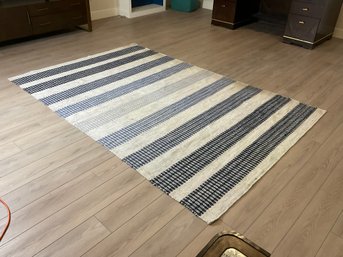 Blue And White Cotton Striped Rug