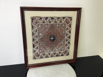 Framed Handmade  Embroidered Pc W Sequin And Small Mirrors