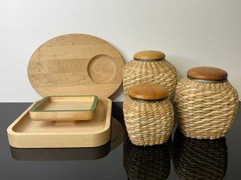 Wood  And Rattan Canisters