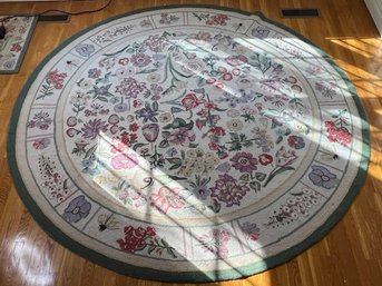 Fiezy Round Hooked Rug Handmade Wool Floral 8 Foot Round, Two Small Doormat Rugs