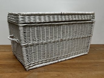 Large White Wicker Storage Trunk