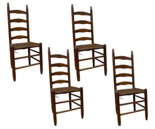 Four Vintage Ladder Back Rush Seat Chairs  (plus 5th For Free)