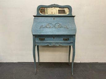 Antique Blue Ladies Desk With Mirrored Back