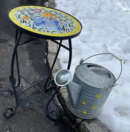 Mosaic Tile Top Watering Can With Metal Watering Can