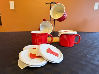 Corningware Soup Mugs With Lids & Stand