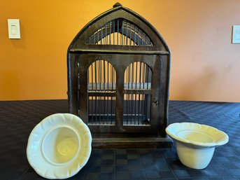 Vintage Decor Bird Cage & 2 Pfaltzgrarf Succulent Pots