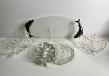 Six Leaf Plates, Four Crescent Moon Plates, One Large Fish Themed Serving Plate