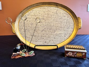Around The World ~ Italian Wood Platter, Toucan  Photo Holder & Oriental Abacus