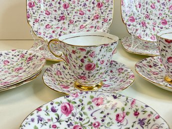 Floral Tea Luncheon Set Clarence Bone China Made In  England  Service For 4 Plus Extras