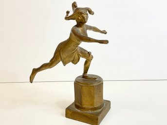 Art Nouveau Style Metal Statue Of A Woman Mounted On A Wood? And Plaster Base
