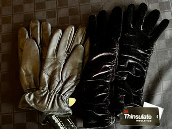 Thinsulate Gloves - 1 Leather Pair & 1 Velvet Evening Pair