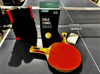 Ping Pong Table Bundle (2 Paddles, Balls, & Extra Net)