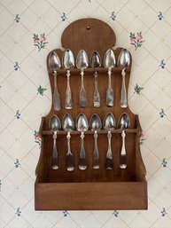 Wooden Spoon Rack With Twelve Spoons 10.5 X 35 X 19