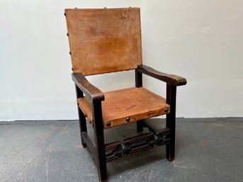 Artes De Mexico Internacionales Throne Chair In Cognac Saddle Leather - Vintage 1960s