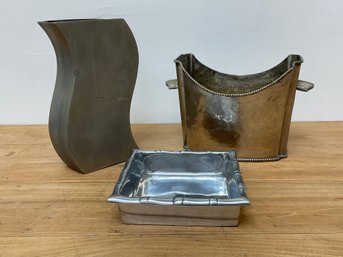 Metal Vase, Change Holder And Ice Bucket