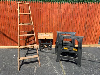 Ladder, Worktable And Saw Horses