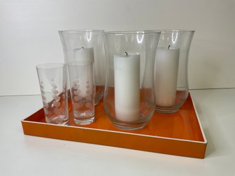 Serving Tray With Candles And Glasses