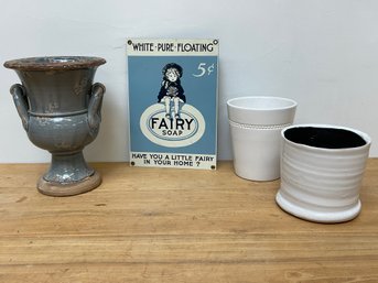 Collectible Fairy Soap Metal Sign And Ceramic Vases