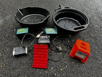 Oil Change Pans, Battery Testers And Wheel Chocks