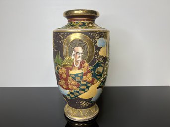 Large Signed Satsuma Vase Great Design Drilled For Lamp But Can Be Placed On Carved Wood Stand