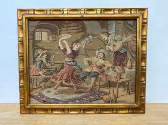 Tapestry Framed Artwork 24x20 Dancing Woman With Tambourine Surrounded By Cavaliers