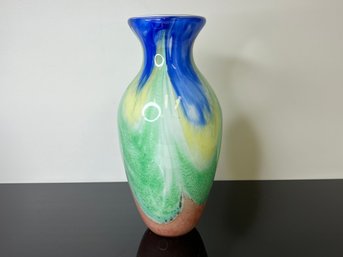 Heavy Art Glass Vase Style Vase With A Multicolor Marbelized Swirl Pattern