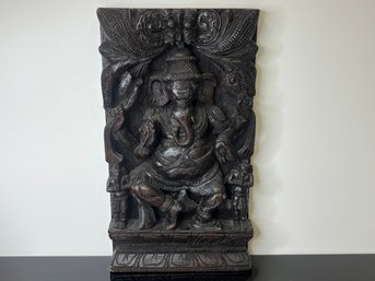 Outstanding Large  Carved Wood Ganesha Elephant God Of Success Wall Plaque