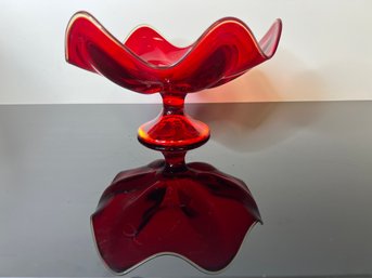 Fluted Red Amberina Viking Glass  Pedestal Bowl