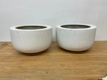 Two Large White Resin Planters