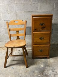 Wooden Three Drawer Letter File Cabinet & Vintage Wooden Chair