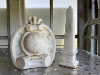 Antique Architectural Marble Elements - Bookend And Obelisk