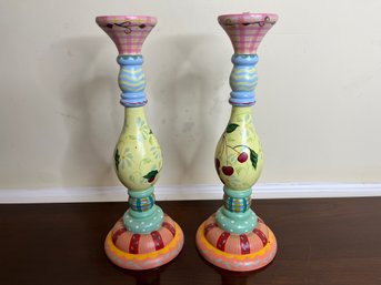 Colorful Candleholders With Cherry Motif
