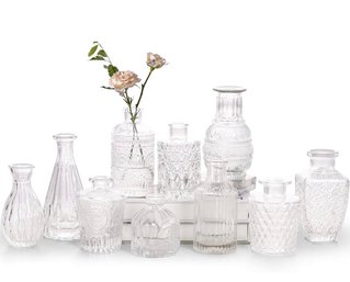 Glass Bud Vase Set Of 10 - Small Vases For Flowers