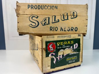 Two Wooden Crates - Produccion Salud Rio Negro & Peras Rio Negro