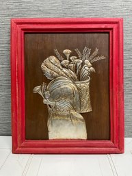 Relief Style Wall Hanging Of Women Carrying Tiger Lilies 21x18